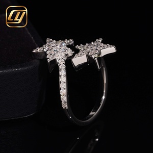 IGI Certified Double Star Full Micro Pave Lab Grown Diamond Open Adjustable <b>Wrap</b> Ring Solid Fine Jewelry For Women Party <b>Gift</b> - Product Image 2