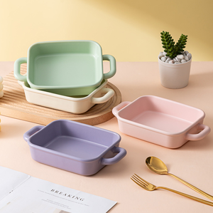 Nordic Solid Color Ceramic Double Ear Baking Tray <b>Bakeware</b> Home Baking and Baking Bowl Hotel Serving Fruit Salad Vegetable Dish - Product Image 5