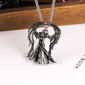 Collier pendentif ailes d'ange en acier inoxydable, personnage de dessin animé argenté, bijoux de mode pour hommes SP1118 - Product Image 3