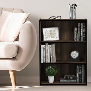 Three Tiered Bookshelf <b>Solid</b> <b>Wood</b> Storage Rack Retro Design For Books And Collectibles With Back Panel - Product Image 1