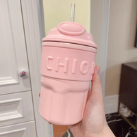 Tasse isotherme à double bec pour filles et garçons, couleur macaron, avec paille, pour le bureau, en acier inoxydable