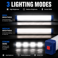 Lampe de secours LED rechargeable, tube lumineux portable magnétique pour camping, 17-72cm, 3 modes, intensité réglable, USB, lampe de marché nocturne