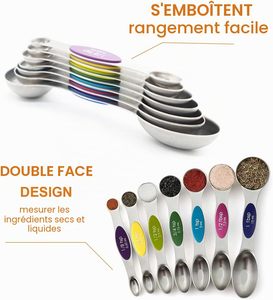 Ensemble de cuillères doseuses magnétiques à double tête en acier inoxydable rose, écologiques, lavables au lave-vaisselle, 8 pièces, rangement facile - Product Image 2