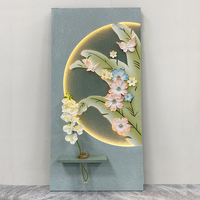 Décoration murale en relief 3D en grès avec rétroéclairage LED |   Peinture murale florale de feuilles de bananier avec vase en verre pour plantes