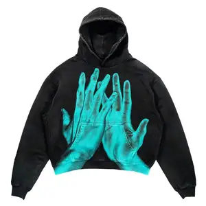 Custom Manufacturers Distressed Cropped Graphic Hoodies High Quality Vintage Washed Dtg All Over Print Hoodie