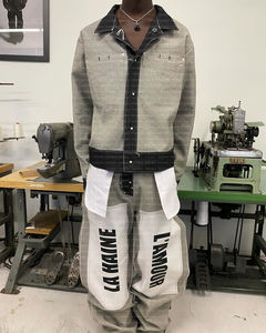 Completo Reversibile Personalizzato da Uomo Stile Hip Hop <span class=keywords><strong>in</strong></span> Cotone <span class=keywords><strong>Oversize</strong></span> Composto da <span class=keywords><strong>Giacca</strong></span> e Pantaloni <span class=keywords><strong>in</strong></span> Denim Selvedge Giapponese Grezzo - Product Image 2