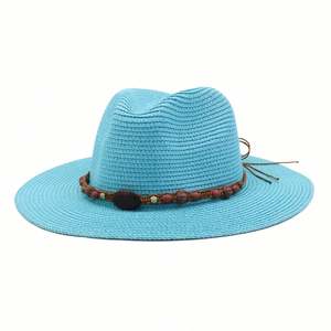 Nuevo Sombrero de Jazz de Paja para Hombre y Mujer, para Viajes de Primavera y Verano, con Protección Solar y Cuentas de Madera - Product Image 1