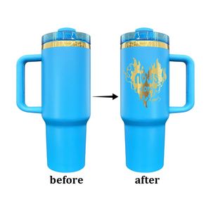 <b>Gold</b> Underneath 40oz Christmas Red Green Tumbler for Laser Etch Double Walled Powder Coating <b>Gold</b> Plated Tumbler With Handle - Product Image 5