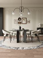 Table à manger ronde sophistiquée en marbre avec pieds en acier carbone et plateau tournant Lazy Susan pour hôtel, maison et restaurant
