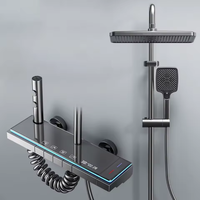 Robinetterie thermostatique intelligente moderne en céramique et acier inoxydable, ensemble de douche avec pommeau carré mural et barre coulissante à commande unique