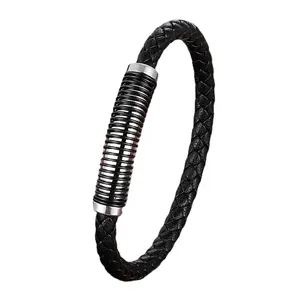 2312 Nieuwe Spot Groothandel Vintage Vlecht Lederen Touw Heren Titanium Stalen Armband Voor Mannen En Vrouwen Met Universeel