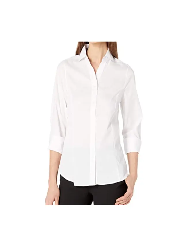 Wholesale , Hot selling Cheap Stock Fashion, Apparel Stocks Women's Casual Comfort 34 Sleeve Button Down Solid Shirt izable