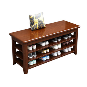 Wooden Shoe <b>Storage</b> Bench <b>With</b> Seat Walnut Color Home Entryway <b>Stool</b> For Adults And Children - Product Image 1