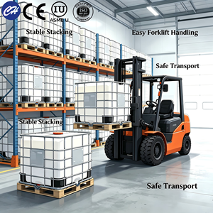 Réservoir IBC 50L en HDPE, acier inoxydable, manutention par chariot élévateur, empilage, haut niveau de sécurité, respectueux de l'environnement - Product Image 6