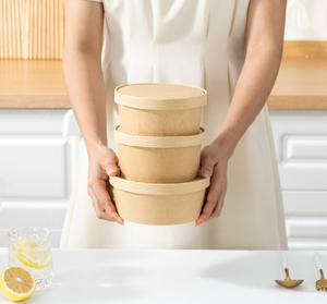 Pabrik grosir mangkuk kertas Kraft sekali pakai dengan tutup untuk sup panas pengemasan makanan cepat saji - Product Image 2