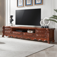 Meuble TV de salon de luxe américain, ensemble de meubles de rangement en bois massif sculpté vintage, meuble TV avec tiroirs et étagères