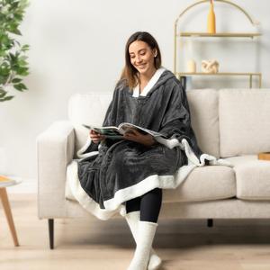<span class=keywords><strong>Plaid</strong></span> poncho cape à <span class=keywords><strong>capuche</strong></span> en flanelle sherpa tricotée super douce et confortable, style européen, pour <span class=keywords><strong>femme</strong></span> - Product Image 1