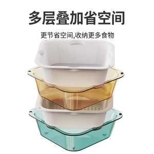 Double Layer <b>Plastic</b> Drain Basket For Fruits Vegetables Thickened Multi Functional Kitchen <b>Colander</b> Strainer - Product Image 4
