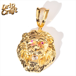 Ciondolo a Forma di Testa di Leone <span class=keywords><strong>in</strong></span> Stile Hip-hop Punk con Grande Zircone nella <span class=keywords><strong>Bocca</strong></span>, Set di Gioielli di Alta Qualità <span class=keywords><strong>in</strong></span> Rame Puro - Product Image 4