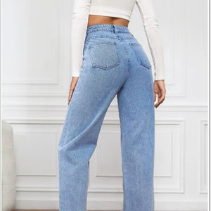 Jean décontracté taille haute pour <span class=keywords><strong>femme</strong></span>, coupe droite, en denim délavé, élastique et tendance – Collection 2026 à succès - Product Image 3