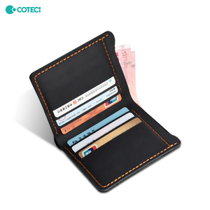 COTECi-Porte-cartes et porte-monnaie classique et mince en cuir <span class=keywords><strong>de</strong></span> cheval véritable avec logo ouvert Accessoire <span class=keywords><strong>simple</strong></span> d'affaires et <span class=keywords><strong>de</strong></span> voyage - Product Image 4