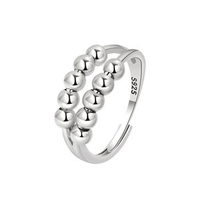 Anillo giratorio vintage liso con cuentas, ajustable, de cobre con baño de rodio, joyería antiestrés unisex. - Product Image 1