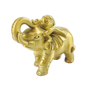 Manufacture Christmas Art Table Top Decoration Modern Handicraft Gold Color Elephant Copper Statues Home Decor Sculpture