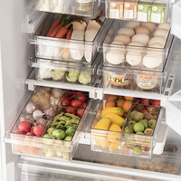 Réfrigérateur Tiroir Organisateur Réfrigérateur Organisateur Bacs Tirer avec Poignée Récipient Transparent pour Aliments Boissons Fruits Oeuf Légumes