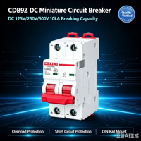 Interruptor Automático DELIXI DC MCB, Capacidad de Ruptura de 10kA, Montaje en Riel DIN, Protección Contra Sobrecarga y Cortocircuitos para Sistemas Fotovoltaicos de Corriente Continua