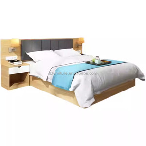 Modern Standard Hotel Room Furniture Sets Custom Low Price Wooden Twin <b>Single</b> Bed Frame With Upholstered <b>Headboard</b> & Nightstands - Product Image 4