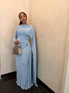 Abito da sera <span class=keywords><strong>lungo</strong></span> da donna in cashmere di lusso, modello A-line, estivo, <span class=keywords><strong>con</strong></span> bottoni e collo a <span class=keywords><strong>mezza</strong></span> collo, a maniche lunghe - Product Image 6