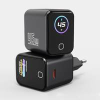 Cargador de Pared con Pantalla TFT, Adaptador de Enchufe Plegable Personalizado para EE. UU., Puerto Único PD GaN de 45 W, Cargador de Teléfono Móvil con Carga Rápida Tipo C