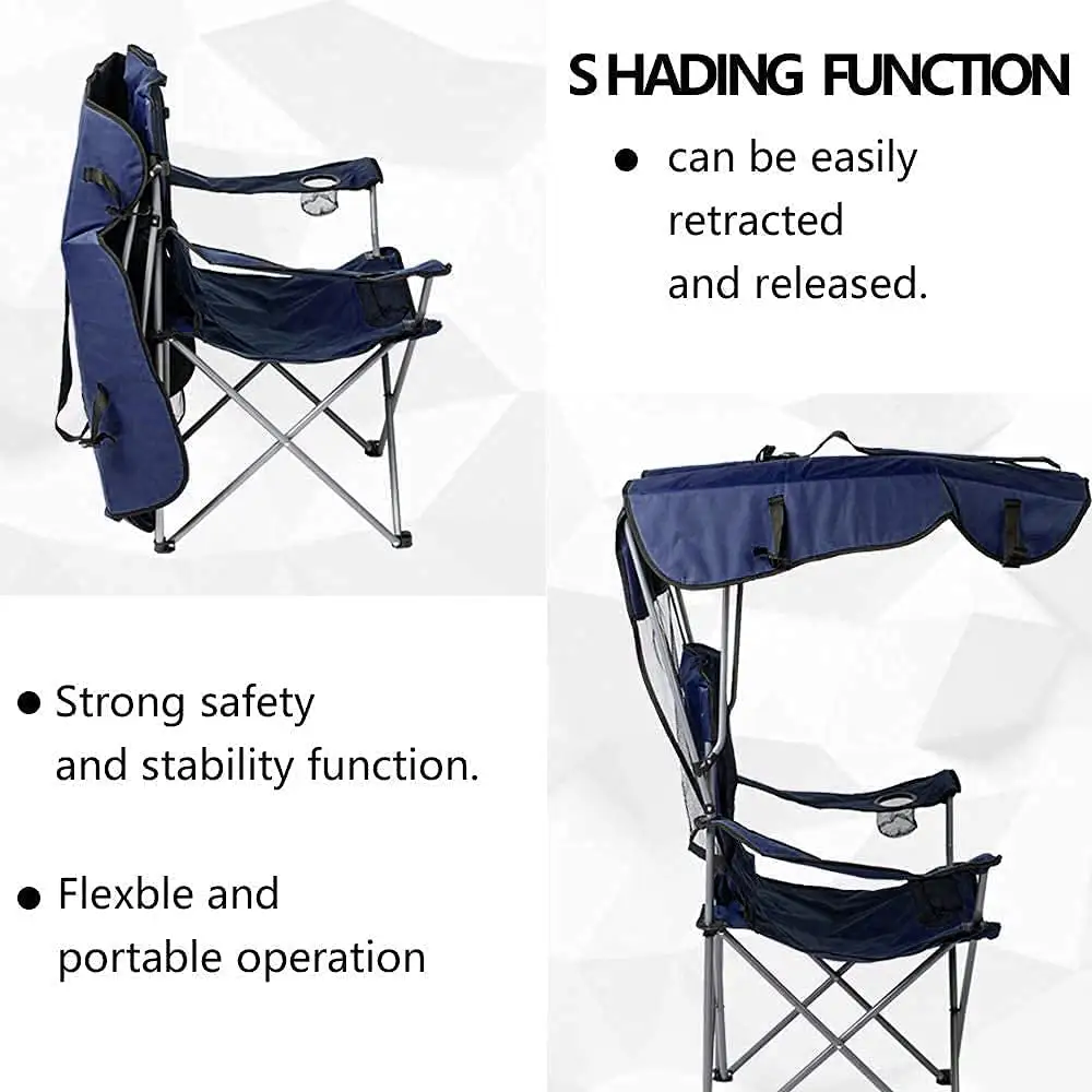 WOQI Portable Camping Chair Beach Chair with Canopy Shade Folding Lightweight Portable Fishing Chairs with Cup Holder for Adults