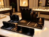 Boîte à bijoux LED en stock, boîte à bagues LED pour la vente au détail, boîtes à bijoux lumineuses LED en gros, boîtes à bijoux diamantées avec logo personnalisé, série complète