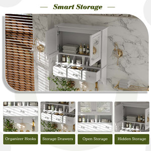 4 In 1 Bathroom <b>Mirror</b> Cabinet 24 Inch Wall Mounted With Drawers Organizer Hooks High Define <b>Mirrors</b> - Product Image 5