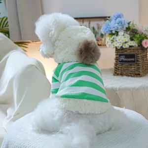 Sudadera con Capucha para Perro <span class=keywords><strong>de</strong></span> Forro Polar a Rayas, Suéter Cálido para Otoño e Invierno con Pompón para <span class=keywords><strong>Perros</strong></span> Pequeños y Gatos, Ropa para Mascotas - Product Image 2