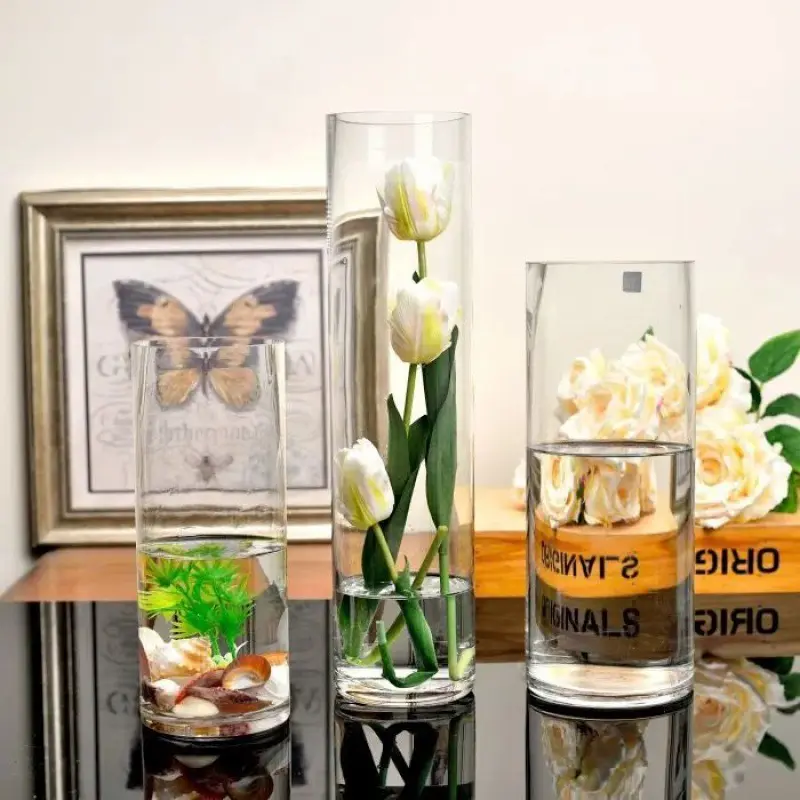 高品質エレガントラウンドシリンダー花瓶透明ガラス24インチ家の装飾