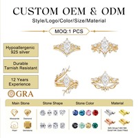Faible MOQ, échantillon disponible, OEM/ODM personnalisé, bijoux fins en argent 925, bague de fiançailles en moissanite pour femme, ensembles de mariage empilables, bijoux
