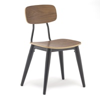 Chaise de salle à manger industrielle et commerciale en acier et PU avec coussin et contreplaqué, empilable, KD, pour cantine, hôtel, restauration rapide