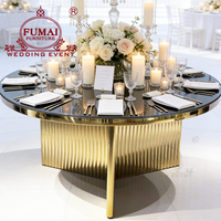 Table de réception pour mariage, hôtel, banquet, événement, avec base en acier inoxydable doré