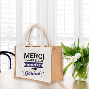 Grazie borse di iuta con stampa amante con manici Shopping tote Bag grande capacità per borsa da sposa da spiaggia fai da te regalo per il giorno dell'insegnante - Product Image 1