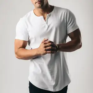 M-3XL Summer New Men's Sports and Casual solid T-shirt Button up V-neck short sleeved top