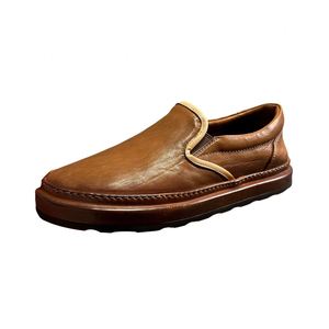 Mocassins en cuir véritable marron à lacets, semelle intermédiaire en caoutchouc amortie, doublure en maille, imprimés animaliers, logo imprimé en 3D, toutes saisons, pour la marche - Product Image 5
