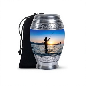 Pescador de pesca hermosa escena de puesta de sol urna para hombre adulto-Mini urna de cremación de recuerdo para cenizas con bolsa de terciopelo gratis - Product Image 1