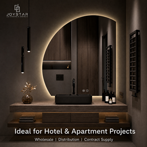 <span class=keywords><strong>Specchio</strong></span> da Bagno LED Semicircolare Irregolare Intelligente IP44 Retroilluminato CCT Dimmerabile Antiappannamento per Progetti all'Ingrosso in Europa di Joystar - Product Image 5