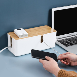 Boîte de rangement pour câbles et multiprises de bureau avec compartiments, organisateur de bureau rectangulaire, design couvert, type sur pied - Product Image 5