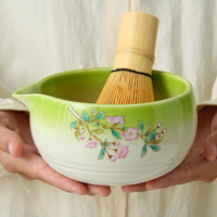 Bol à matcha en céramique avec bec verseur, motif Sakura, glaçure dégradée, Chawan pour cérémonie du thé, logo personnalisé, marque privée