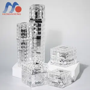 Botol esensial lotion krim plastik kosmetik tipe kristal perak persegi 15g 30g 50g 30ml 100ml
