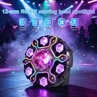 Projecteur Wash à 6 Bras Effet Œil d'Abeille 200W, Lumière Laser 4-en-1 à Tête Mobile avec Télécommande pour DJ, Discothèque, Soirée, KTV