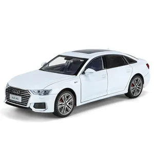 Toptan diecast 1:18 Audi A6L metal araba kalıbı ses ve ışık geri çekme kapı açık dekorasyon koleksiyonu alaşım araba model araba